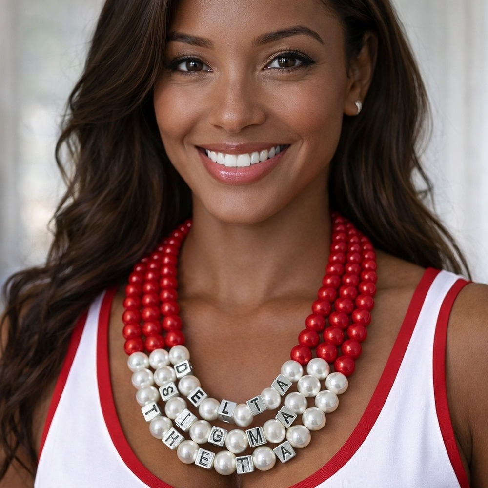 Delta Sigma Theta Necklace Red & White Pearls‎